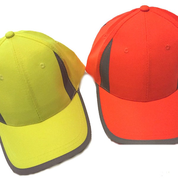 Baseball Style Cap Hat Hi Visibility Reflective Sports Active Wear High Viz Strips Yellow or Orange Printable