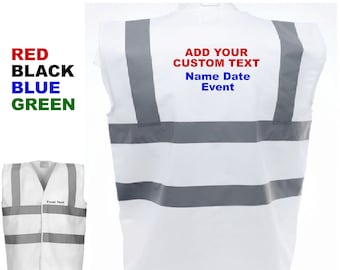 White Hi Visibility Vests Custom Printed or No Print Printable Vis Reflective HiViz Event Wear Waistcoats Red White Blue Green Adult Unisex