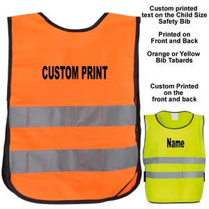ツ Child Reflective Bib Safety Bib Tabard Custom Printed Vest Hi Visibility Apron Customization Available Printable Orange Sz S M L