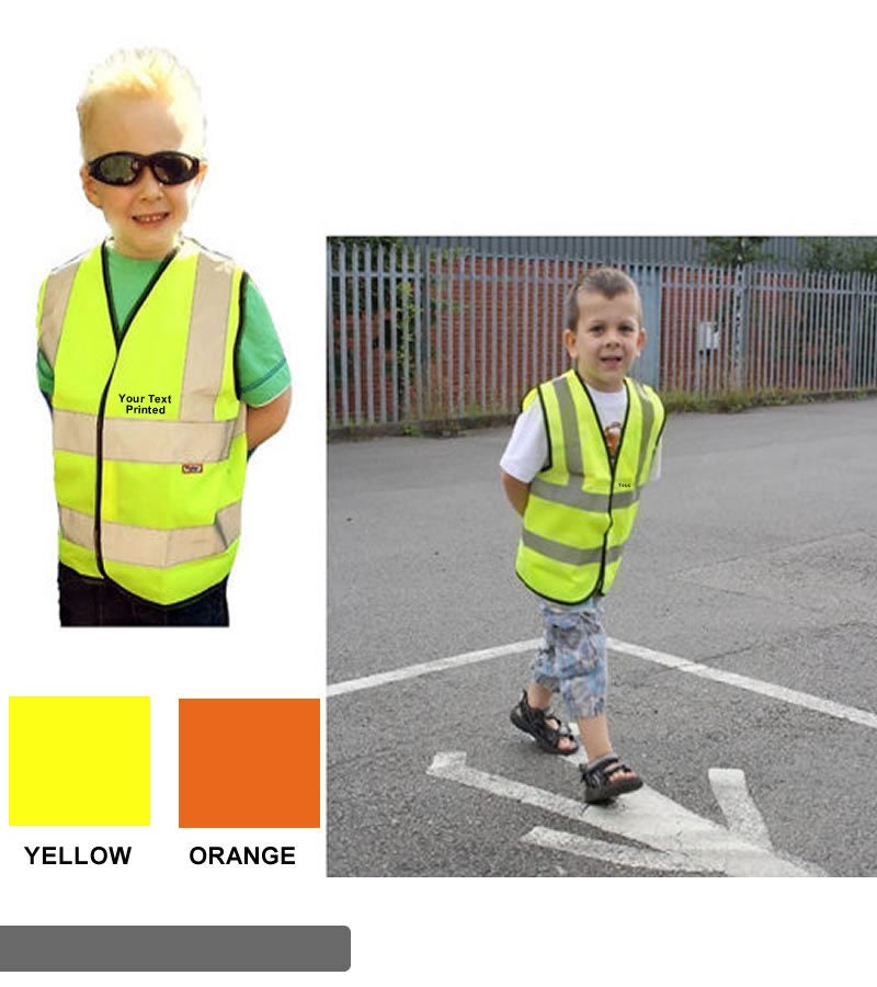 Childrens personalised high visibility vests clearance