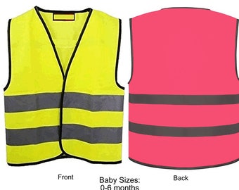 Children Safety Vests Pink Yellow Orange Reflective Child Infant Hi Visibility Printable Blanks Kids School Party HiVis 6 mo to 9-11 yr
