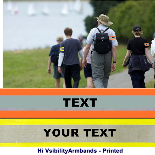 Custom Printed Armbands Orange Reflective Hi Vis ID Arm Band Viz, Text of your choice Sz 4 X 18"