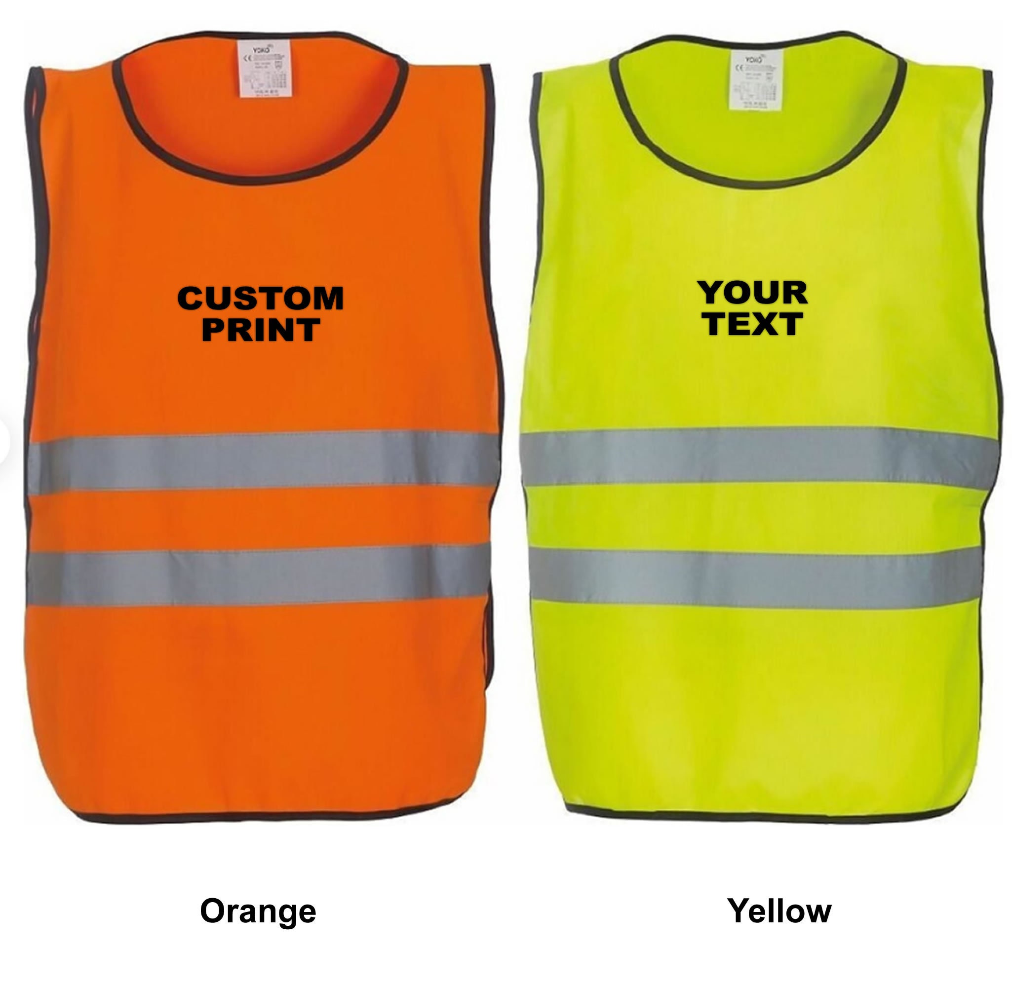 Custom Print Safety Vest Reflective Bib Tabard Orange Yellow Hi Visibility Safety Bespoke Adult Sm/Med Lg/XL