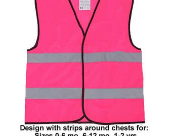 Baby Toddler Reflective Safety Vests Hot Pink Hi Visibility Infant Child Printable Sports Groups School Sz 0-6 mo, 6-12 mo, 1-2 years