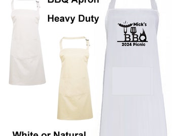 Apron Custom Name Printed BBQ Baking Apron Pocket Bib Heavy Duty Fabric Personalize Text Logo Date Adjustable Colours Natural White Apron