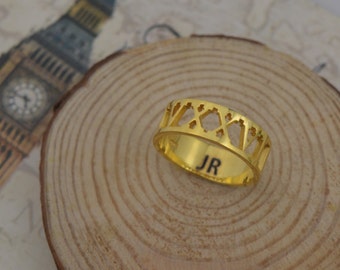 Gold Roman Numeral Ring, Date Ring, Wedding Ring,Numeral Ring,Gold Ring ,Engraved Initials Ring,Valentine's Day gifts