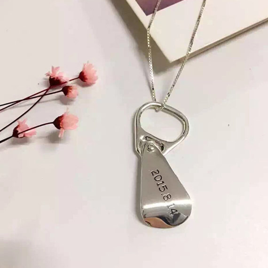 Sterling Silver Can Pull Ring Necklace Anything Engraved Etsy