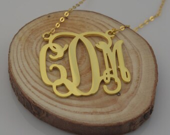 Personalized Gold monogram necklace - 1.2Inch Monogrammed Necklace,Initials Monogram,Monogram Gifts