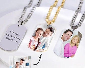 Personalized Dog Tag Stainless Steel Necklace,engraved photo necklace,Dog tag Necklace Engraved,Memorial Necklace  Photo Necklace for Him