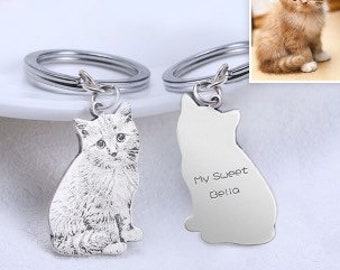 Personalized Pet JEWELRY Personalized Photo Keychain Engrave Photo Keepsake, Cat and Dog keychain Photo Pendant,Pet Memorial keychain