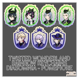 Diasomnia y Pomefiore. Twisted Wonderland Rainbow Keychains.