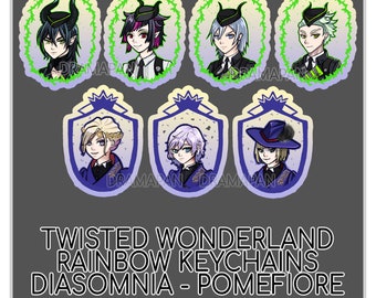 Diasomnia y Pomefiore. Twisted Wonderland Rainbow Keychains.