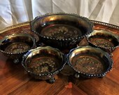 Fenton Butterfly Berry Cobalt Blue Master Berry Bowl And Four Dessert Bowls, Berry Set, Vintage Set, Butterfly Decor, Carnival Glass