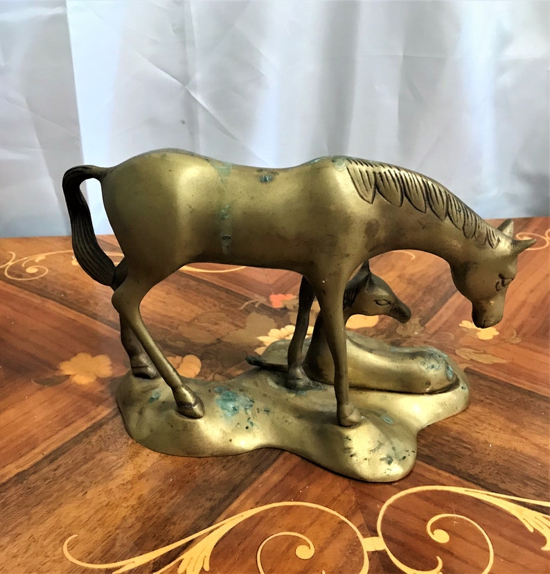 Vintage Solid Brass Horse Sculpture Statue Mare and Colt Etsy