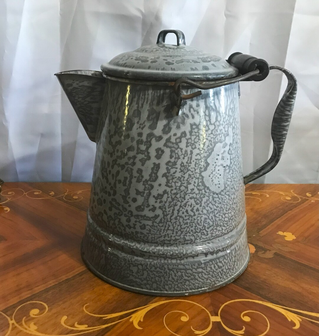 Vintage Graniteware Cowboy Coffee Pot Gray Speckled Etsy