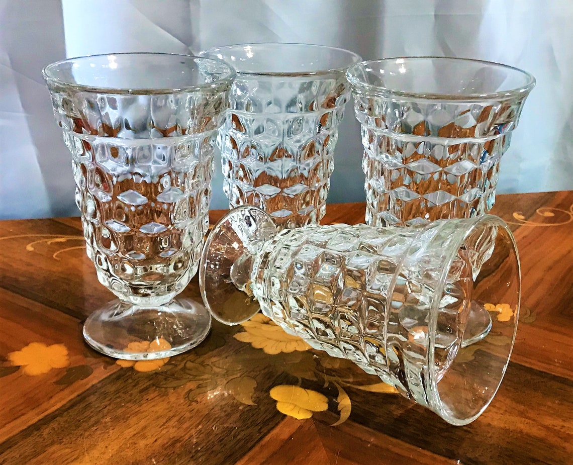 Four Vintage Elegant Glass Fostoria American Ice Tea Glasses Etsy
