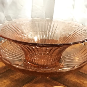 Large 12&quot; Pink Depression Glass Mayfair Open Rose Bowl and Plate, Hocking Glass