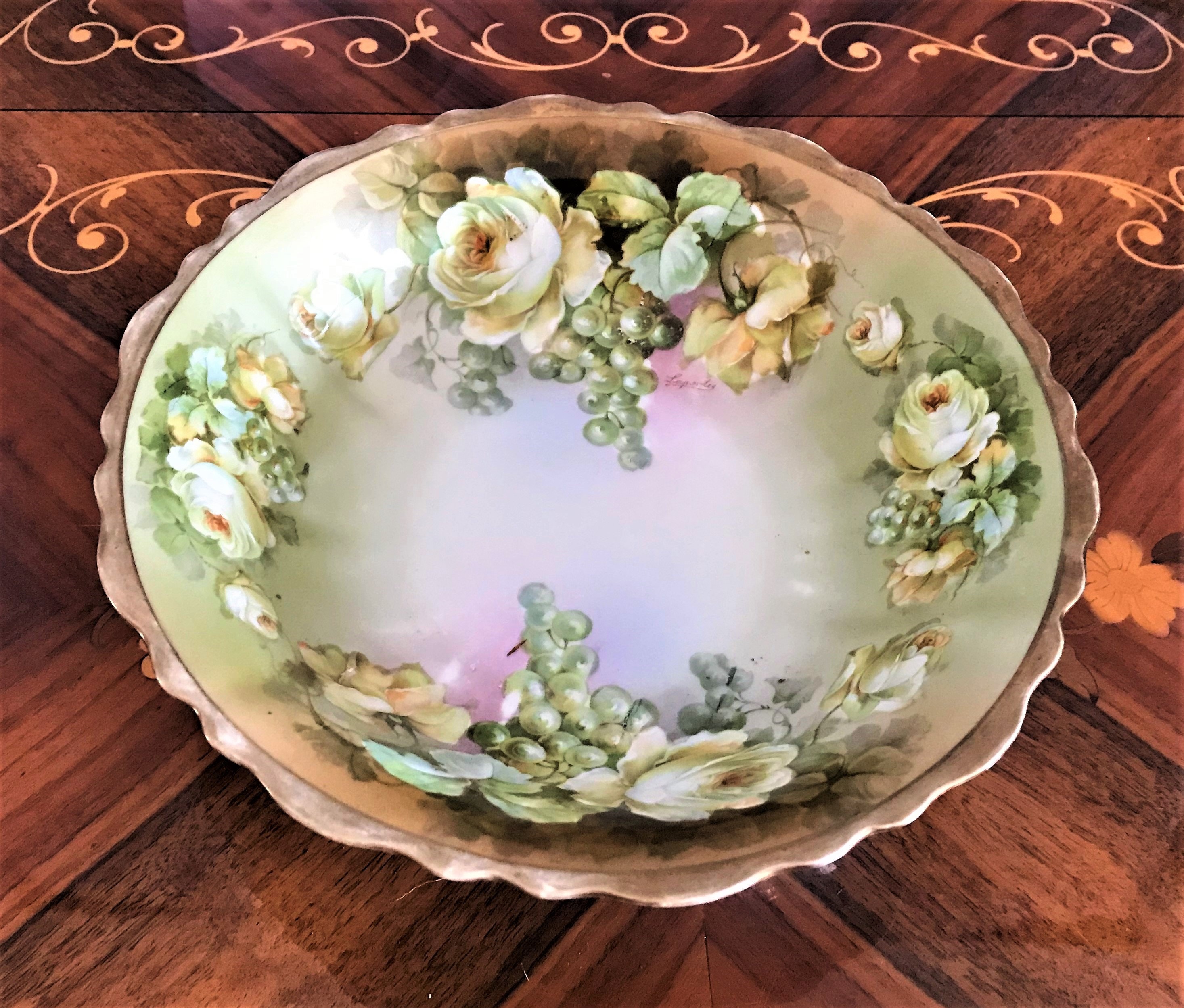 Antique Royal Austria Serving Bowl: Hand-painted Roses, 22K Gold