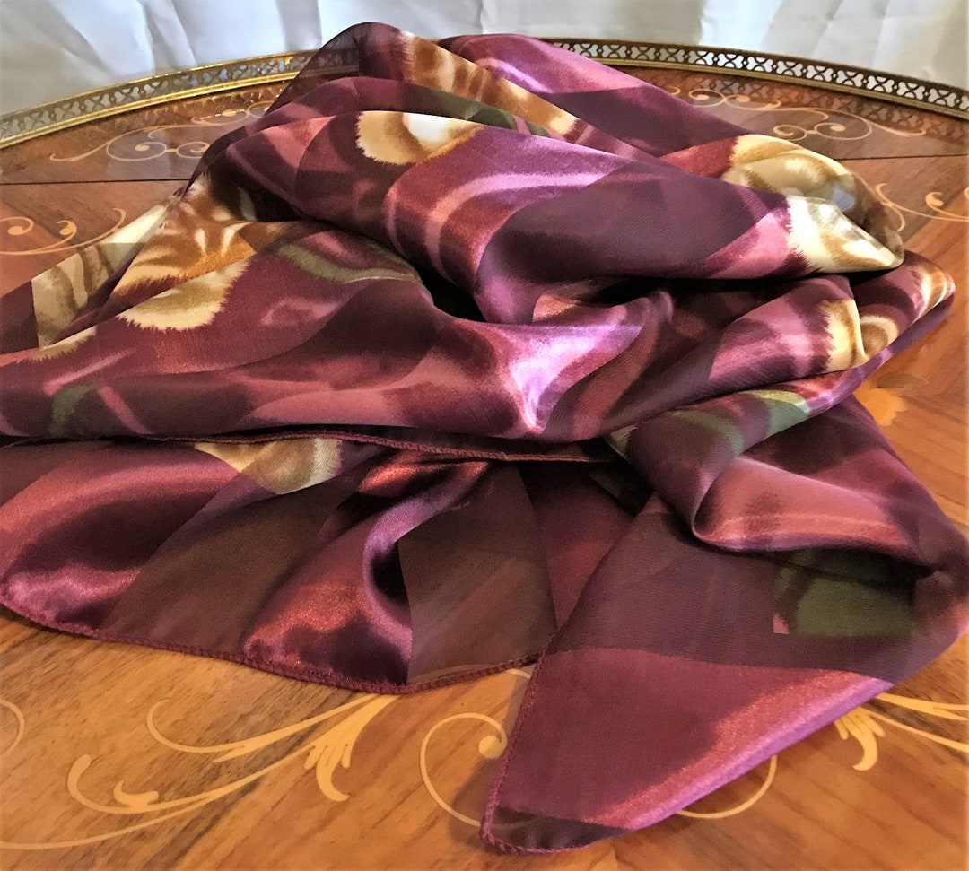 Vintage Womens Scarf, Head Scarf, Neck Scarf, Silky Scarf, Mauve