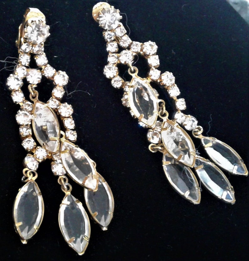 Vintage Rhinestone Clip On Drop Or Dangle Style Earrings #Accessories #Jewelry # Decoritive