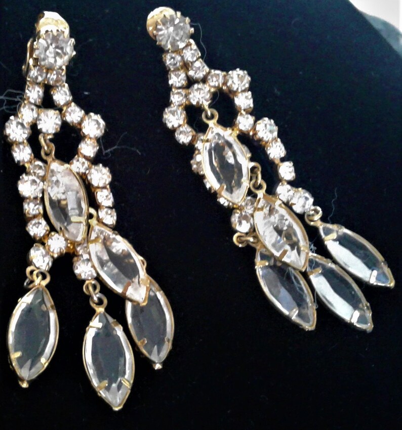 Vintage Rhinestone Clip On Drop Or Dangle Style Earrings #Accessories #Jewelry # Decoritive