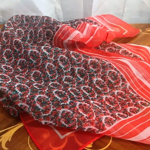 Vintage Women’s Scarf, Neck Scarf, Red and White, Scarf, Florsl Paisley Pattern