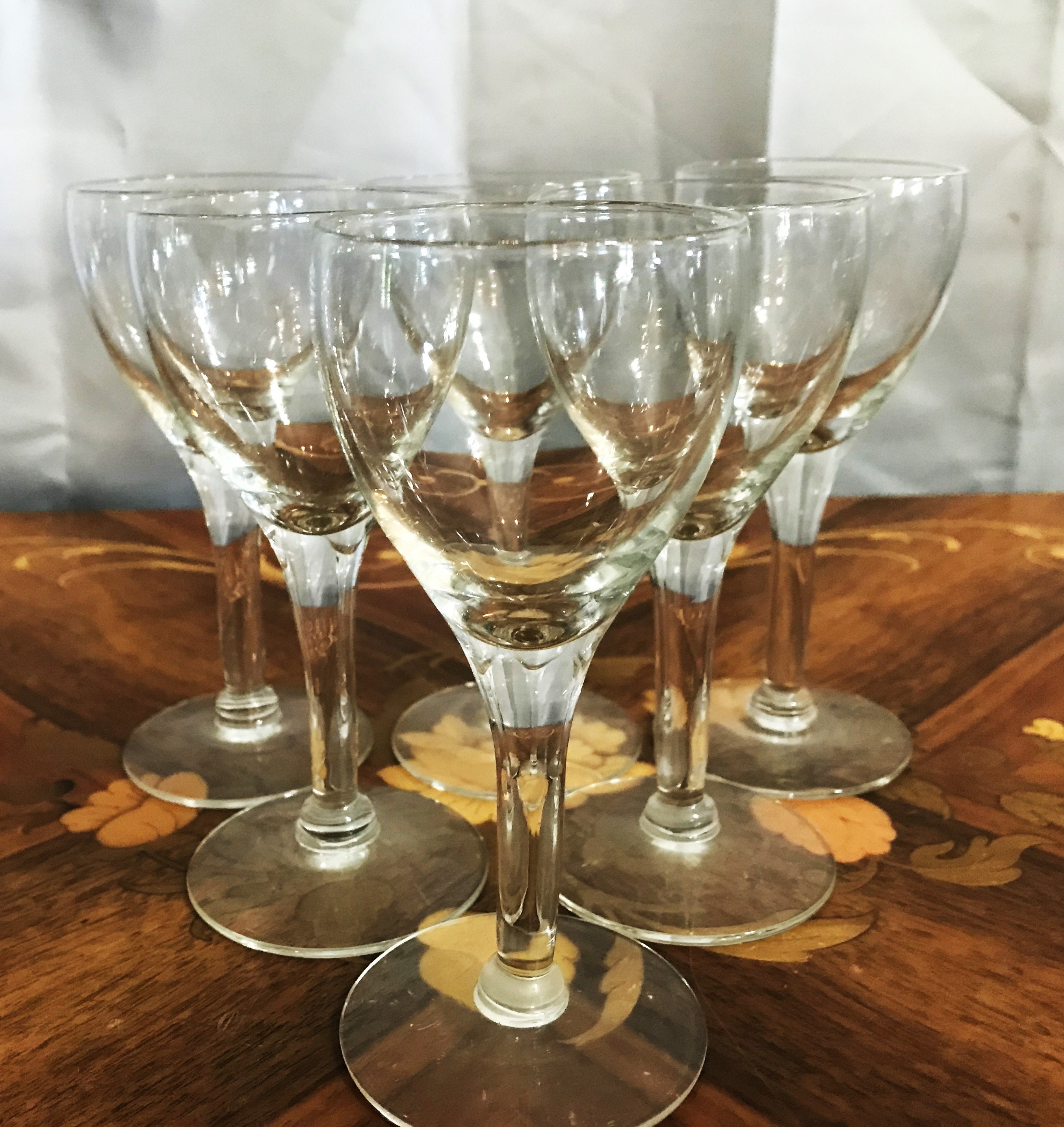 6 Jeannette Clear Thumbprint 6oz Water Goblets Wine Glasses 