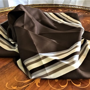 Vintage Women’s Scarf, Head Scarf, Neck Scarf, Silky Scarf, Multi Colored, Brown with Stripes, Square