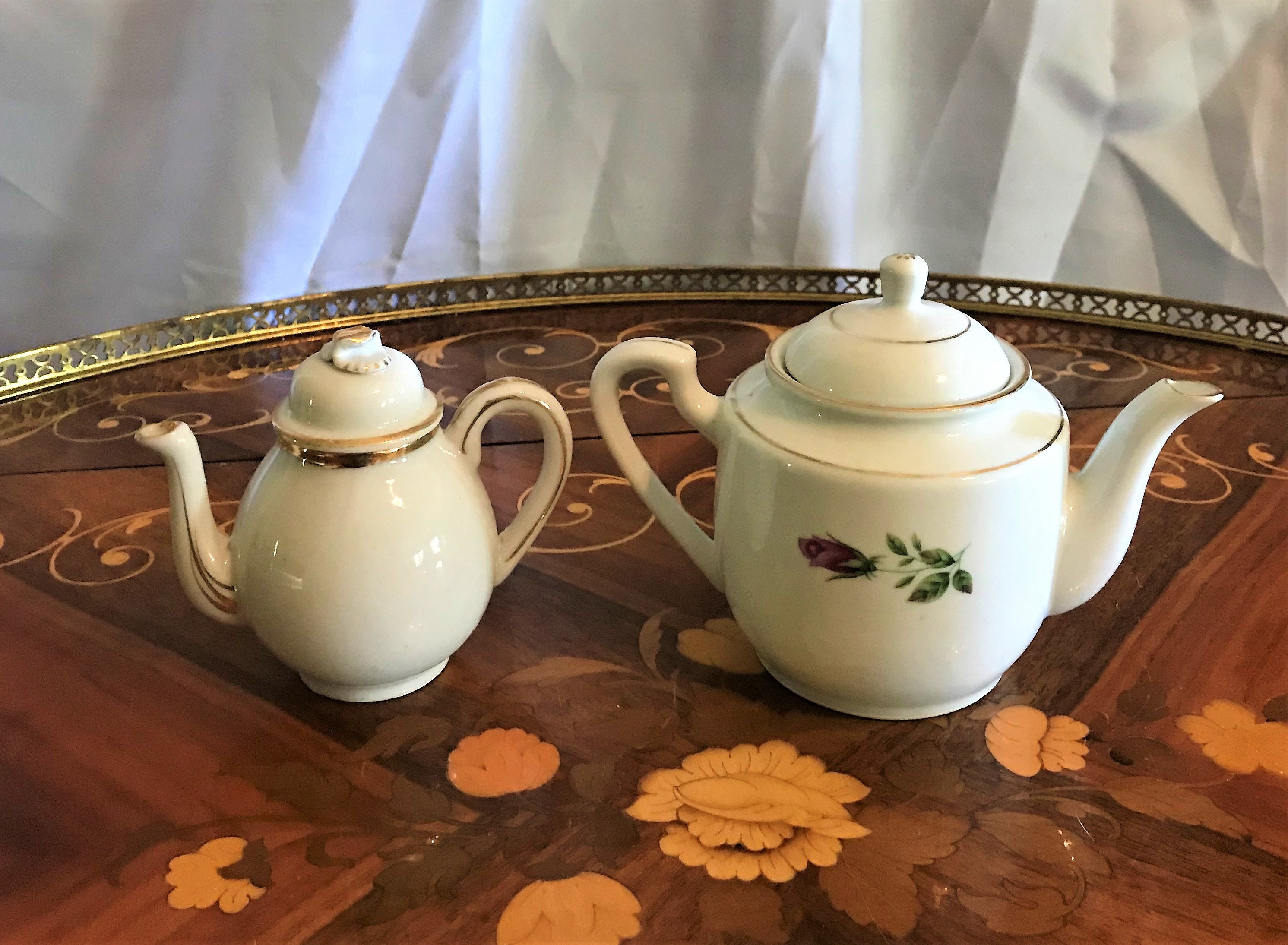 Two Vintage Small China Teapots Miniature Teapots Roses Etsy