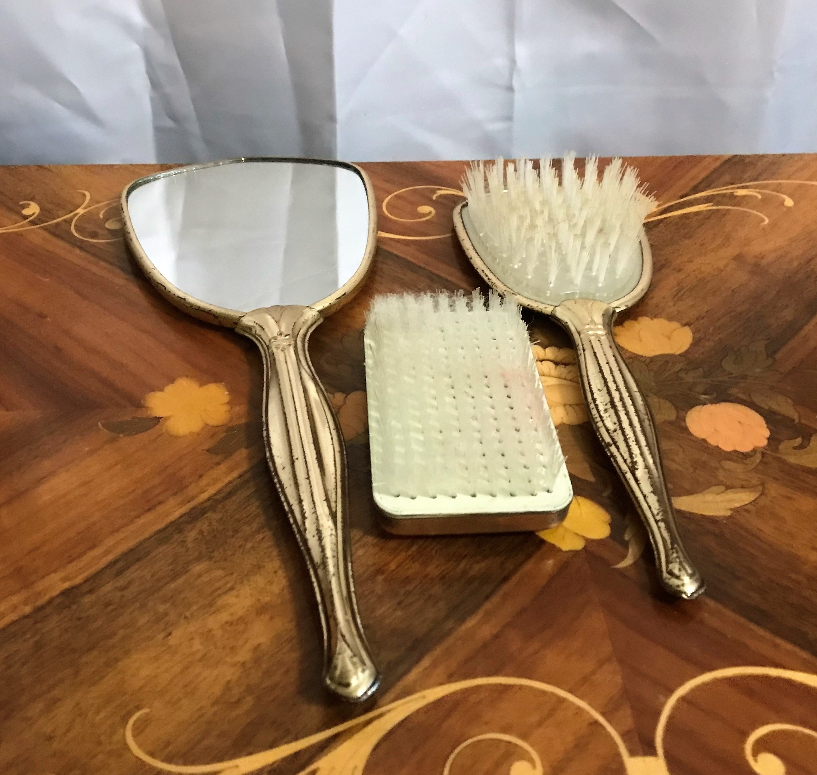 Vintage Brass Vanity Set Brush Mirror And Shoe Brush Etsy