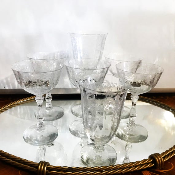Vintage Fostoria Meadow Rose Etch Wine Glasses Various Sizes