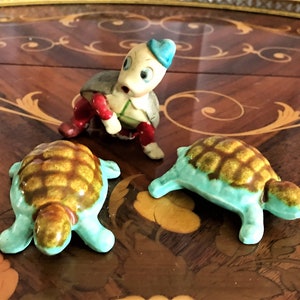 Three Vintage Ceramic Turtle Figurines, Miniature Figurines, Home Decor, Collectible