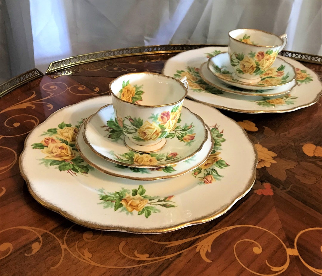 Two Vintage Royal Albert Yellow Tea Rose Bone China Place Settings