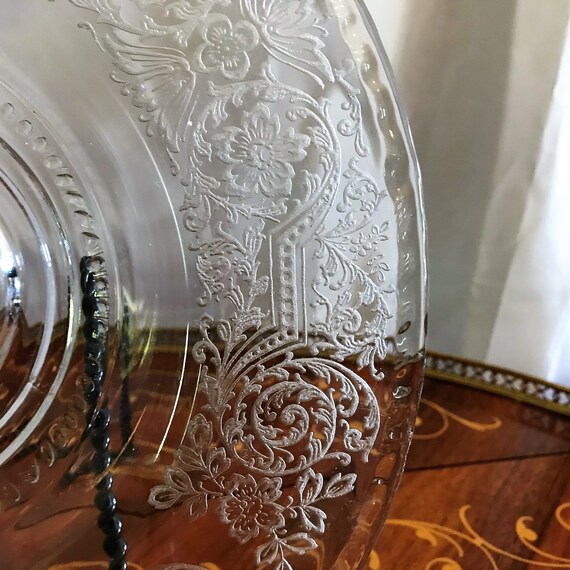 Vintage Etched Depression Glass Console Bowl, Clear Serving Bowl