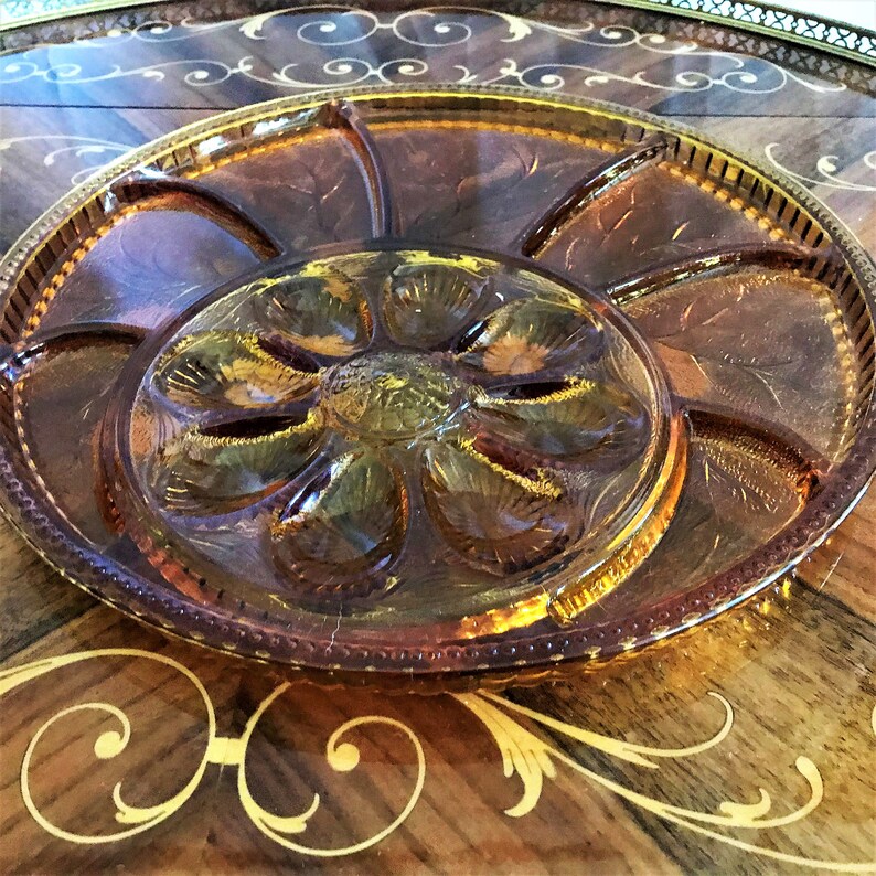 Vintage Amber Glass Deviled Egg and Relish Tray or Platter by Etsy