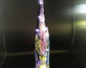 Vintage Cobalt Blue Hand Painted Wine Bottle Lamp