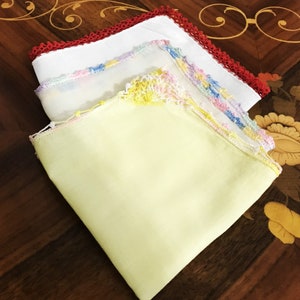 Three Vintage Handkerchiefs, Vintage Hankie, Embroidered Hankie