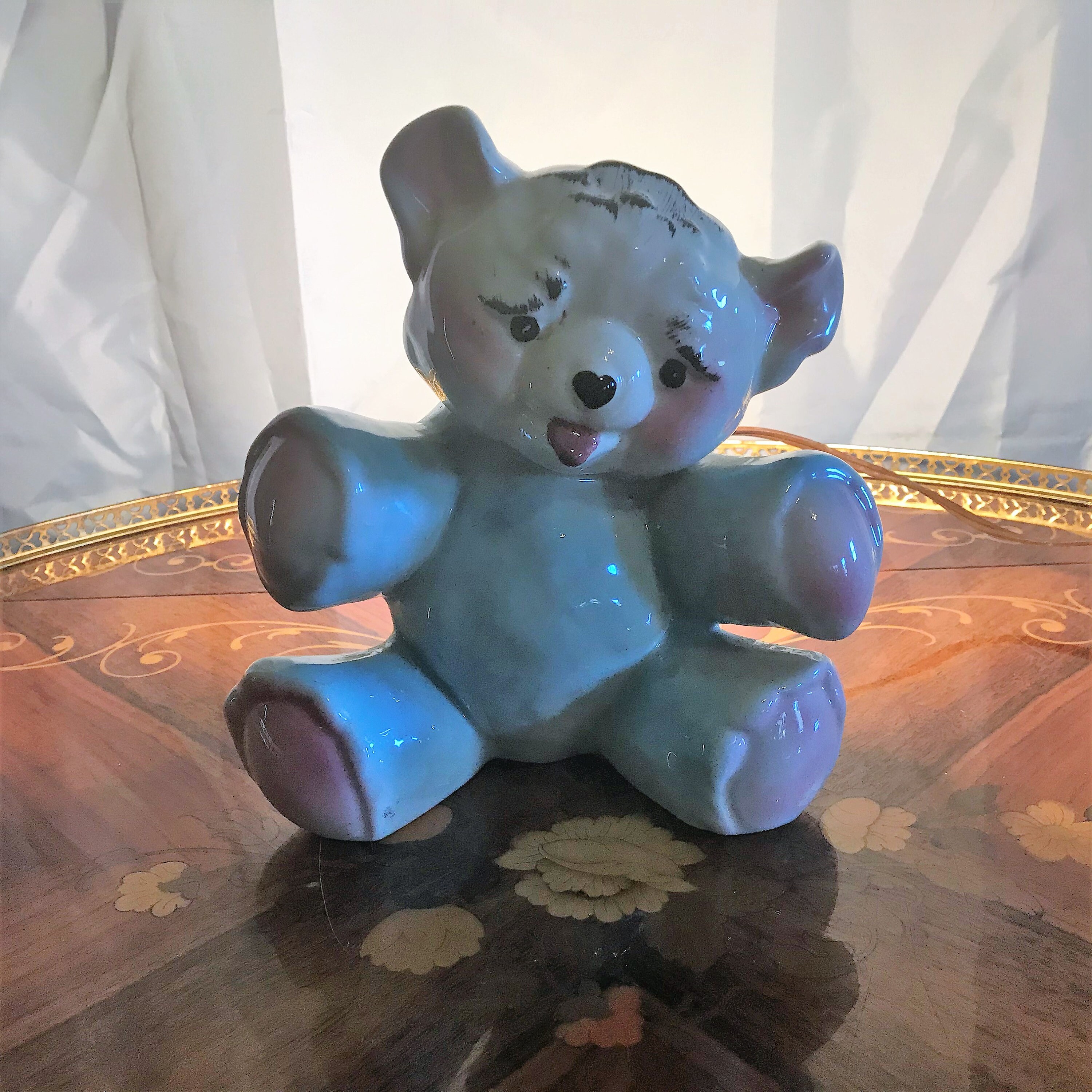 Vintage Teddy Bear T V Lamp or Night Light, Ceramic Material