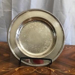 Vintage 10 1/2 inch SILVERPLATE ROUND TRAY, Serving Tray, Ornate Tray, Unmarked