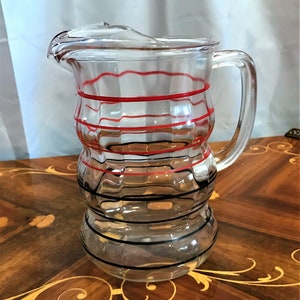 Vintage Elegant Mid Century Glass Pitcher or Jug, Striped Glass, Ice Tea Pitcher, Bar Pitcher