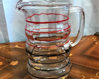 Mid Century Striped Glass Pitcher: Elegant Bar Jug