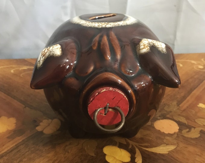 Vintage 1957 Corky Pig 5 Hull Pottery Co Ceramic Piggy Bank With Cork