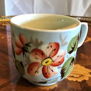 Antique Victorian Mustache Cup, Hand Painted,  Coffee Cup, Floral Design, Unmarked, Porcelain