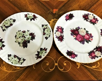 Two Vintage Hand Painted Plates with Floral Decor, Marked England, Fine China Plate, Home Decor
