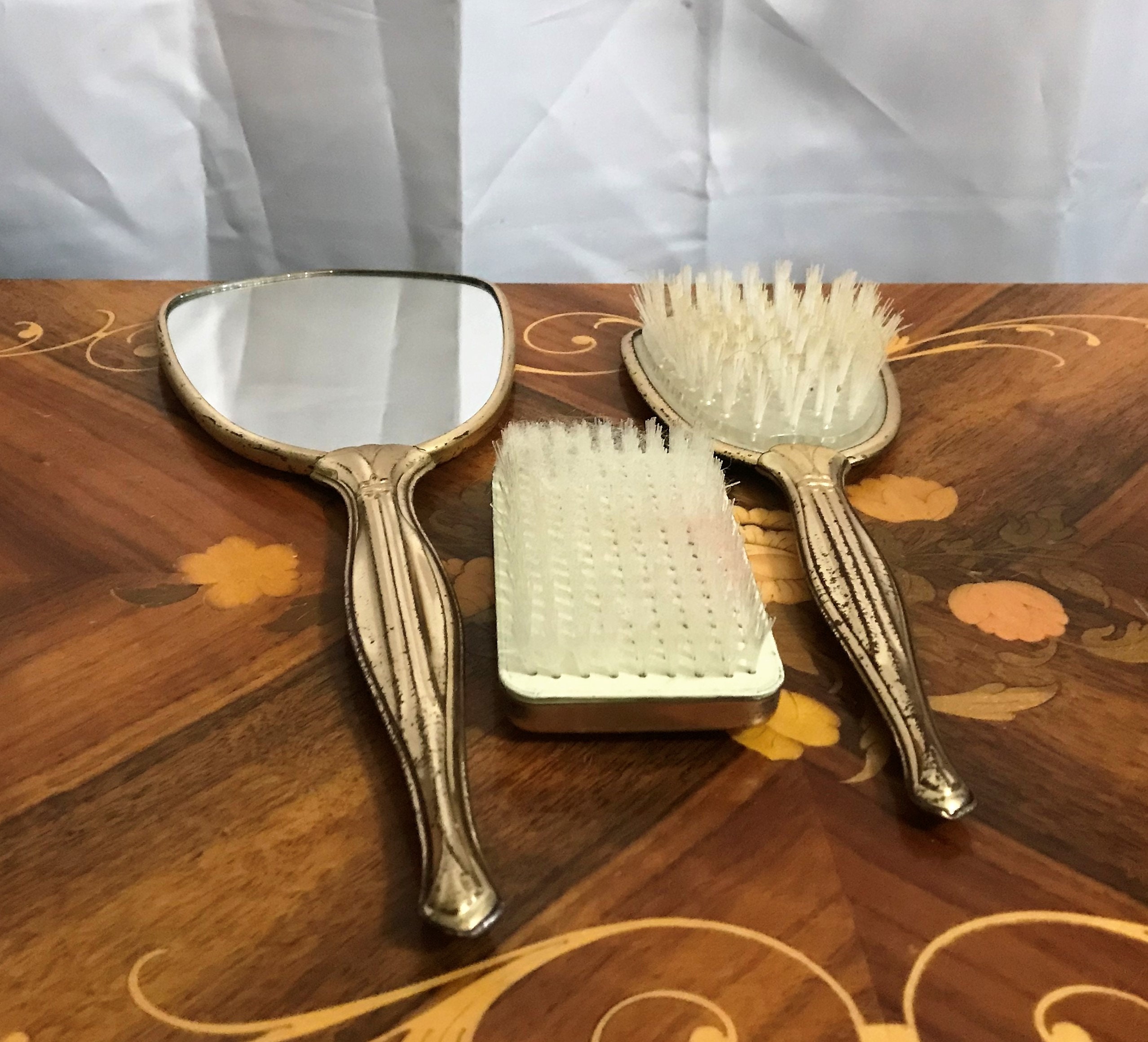 Vintage Brass Vanity Set Brush Mirror And Shoe Brush Etsy