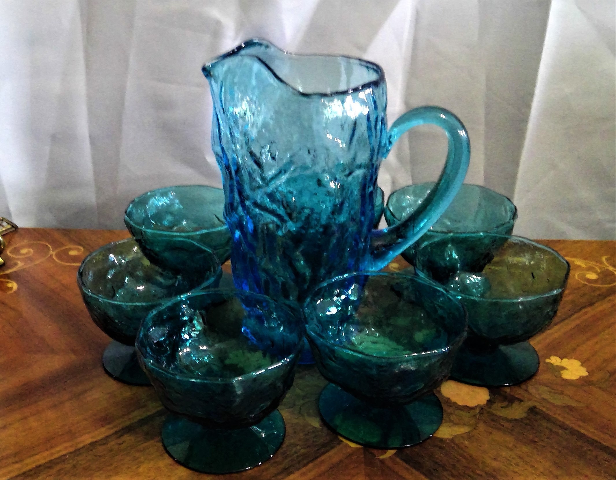 Blue Clear Pitcher And Cups Glass Drink Pitcher And Glass - Temu