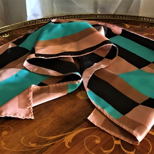 Vintage Women’s Scarf, Head Scarf, Neck Scarf, Silky Scarf, Multi Colored, Geometric Decor
