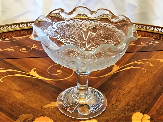 Vintage Pressed Glass Pedestal Compote Dish Vintage Pressed Glass Pedestal Compote Dish