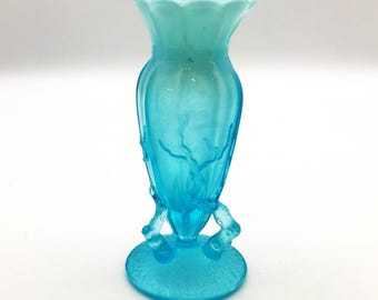Antique Dugan Northwood Blue Opalescent "Twig" Bud Vase 5" Tall