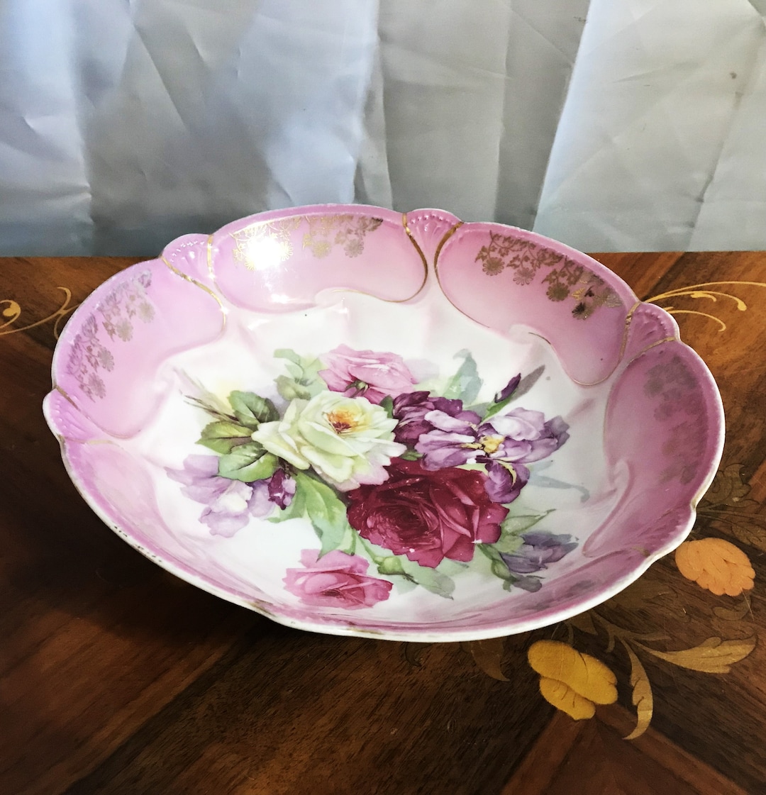 Antique Vintage Hand Painted Fine China Bowl, Unmarked, Serving Bowl